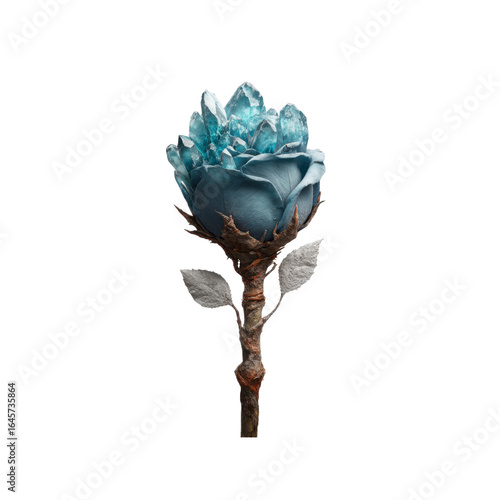 Enchanting Blue Rose with Crystal Clusters - Fantasy Floral Artwork