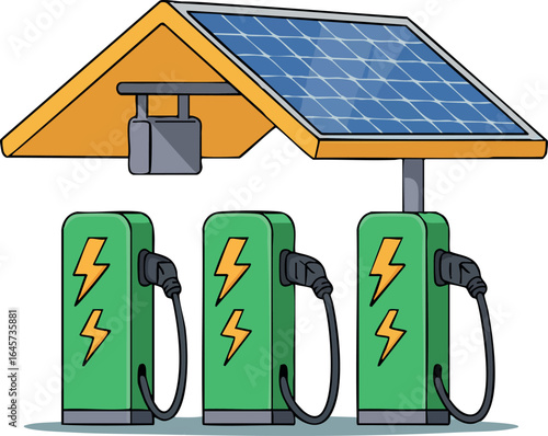 Solar Powered Electric Vehicle Charging Station with Green Energy Concept Vector Illustration 
