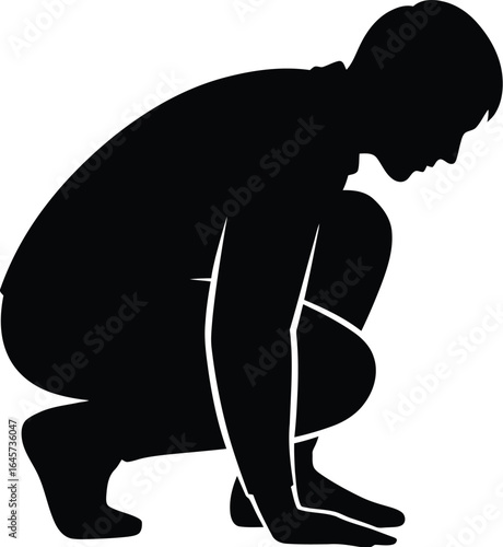 Silhouette of a man in a squat position, showcasing fitness, exercise, and a healthy lifestyle with a simple and minimal design