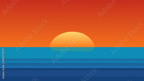 Bright Orange Horizon over Calm Ocean Surface a Peaceful Sunset