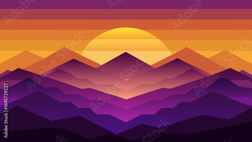Layered Sunset Mountains in Purple and Gold Tones a Stunning View