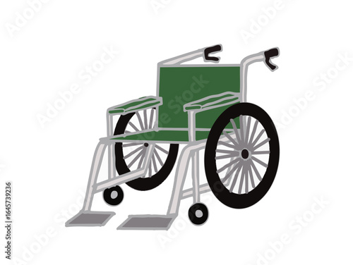 Illustration of an unmanned wheelchair with a green seat