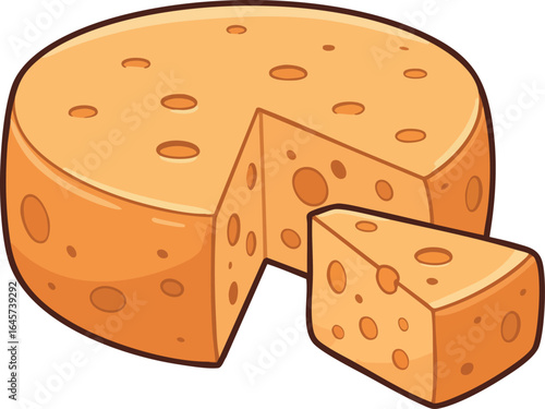 Cheese wheel with a slice removed dairy food illustration vector image 