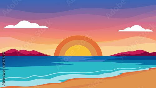 Sunset Beach with Gentle Waves a Peaceful Tropical Ocean Seascape