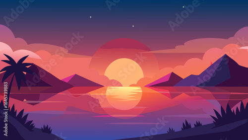 Sunset Glow casting Warm Light over a Calm Lagoon a Tranquil Scene