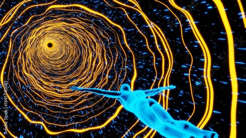 Man flying through a wormhole tunnel, near death experience or NDE other dimensions