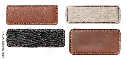 Collection set of blank clothing labels isolated on transparent or white background, png