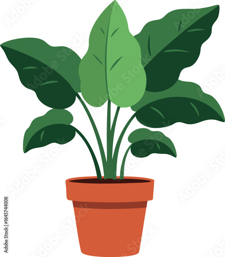 Green leafy houseplant in terracotta pot vector illustration for home decor and gardening ideas 
