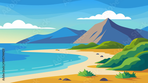 Cartoon Island with Palm Trees and Turquoise Sea Under a Bright Sky