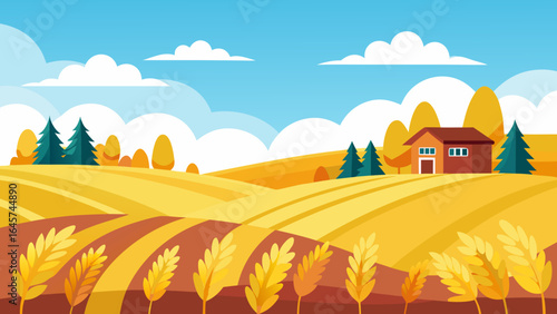 Lush Farmland with Expansive Golden Wheat Fields