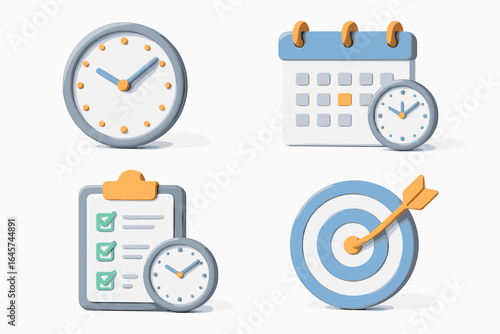 Time management icons set – productivity planning, schedule organization, deadline tracking, simple line style