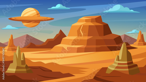 Unearthly Alien Desert with Dramatic Layered Rocky Cliffs