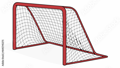 Red Framed Hockey Goal with Netting for Sports Games and Practices.