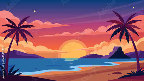 Stunning Beachside Sunset with Vibrant Sky Colors and Ocean