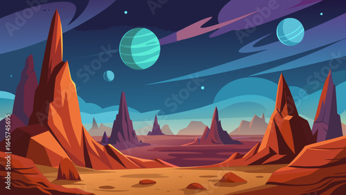Mysterious Alien Planet Landscape with Rocky Formations and Sky