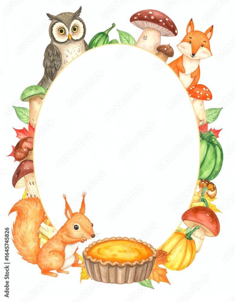 Fototapeta premium Whimsical animal border with seasonal motifs.