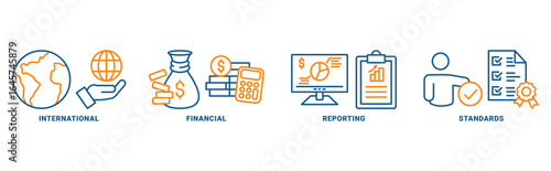 IFRS (international financial reporting standards) icon set vector concept with icon of global, network, economy, money, documents 