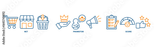 NPS (net promotor score) icon set vector concept with icon of shopping, customer, rating, like, premium, store, score 