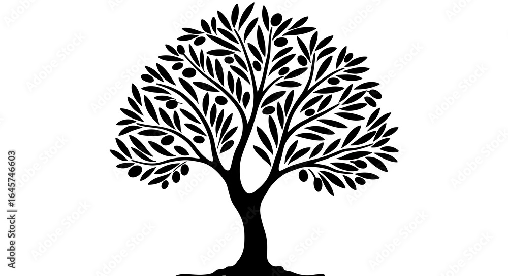 Obraz premium Silhouette of an Olive Tree with Leaves and Fruit