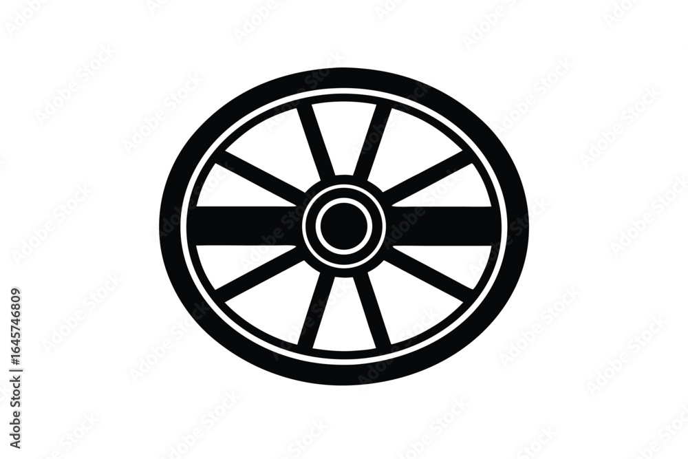 Vector art of black silhouette of a spoked wheel isolated Vector art of black silhouette of a spoked wheel isolated