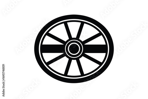 Vector art of black silhouette of a spoked wheel isolated