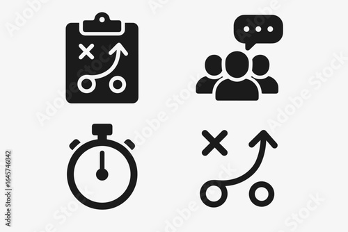 Wallpaper Mural Team strategy icons set – business planning, group collaboration, goal management, simple line style Torontodigital.ca