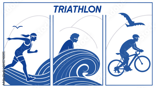 Triathlon Silhouettes Running Swimming and Cycling.