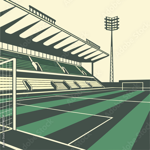 Vector Illustration of a Football Stadium with Field and Goalposts.