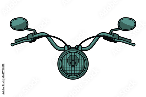 Illustration of a vintage motorcycle handlebar headlight and mirrors isolated on white