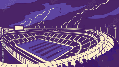 Vector Illustration of a Stadium During Stormy Weather.