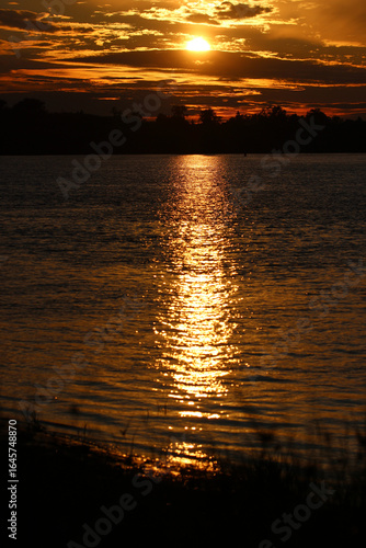 Dramatic sunset over the river