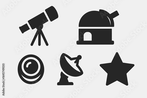Space observation icons set – astronomy tools, stargazing equipment, cosmic exploration, simple line style