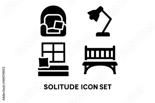 Solitude icon collection – mindfulness, inner peace, self-reflection, calm lifestyle, simple line style