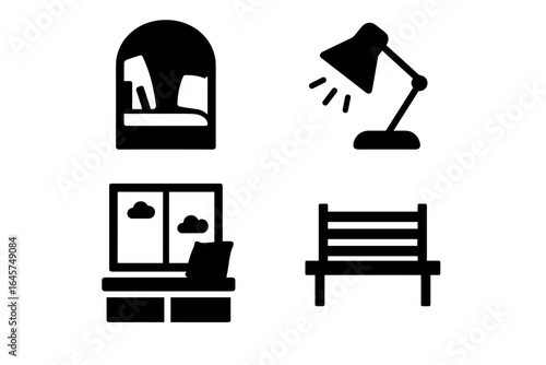 Solitude icon collection – mindfulness, inner peace, self-reflection, calm lifestyle, simple line style
