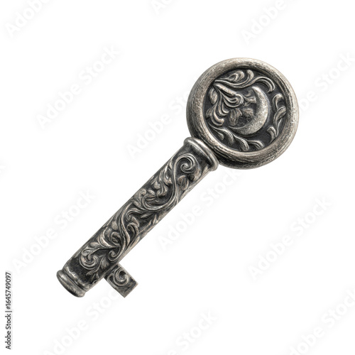 Wallpaper Mural Ornate Antique Silver Key with Moon and Floral Design Isolated on White Background Torontodigital.ca