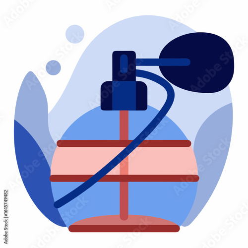 Colorful perfume bottle with spray nozzle on abstract background  