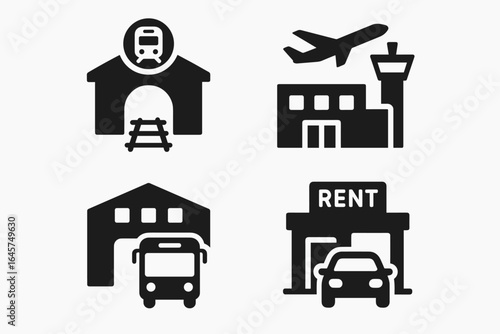 Urban mobility icons set – smart city transport, sustainable travel, public transportation, simple line style