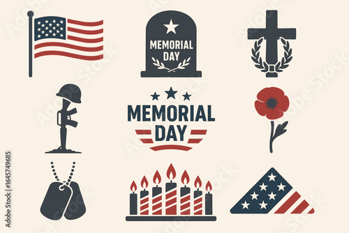 Memorial Day Commemoration Icons Set