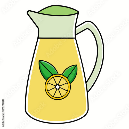 Lemonade pitcher with lemon slice and green leaves design  