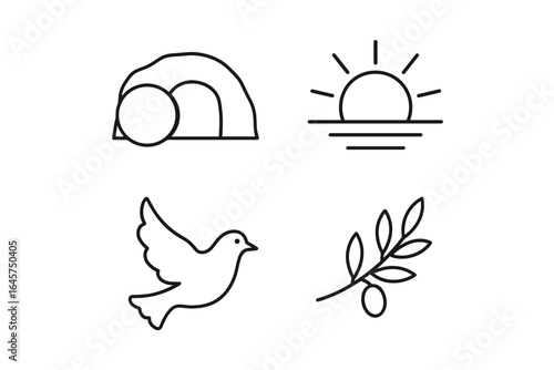 Redemption symbols icons set – spiritual renewal, faith, forgiveness, salvation, simple line style