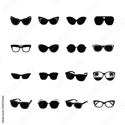 Stylish collection of modern sunglass designs with elegant shapes Silhouette Vector illustration