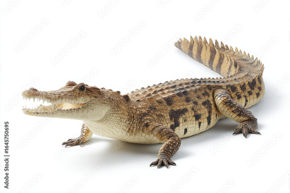Naklejka premium Juvenile crocodile isolated on white background with open mouth showing teeth