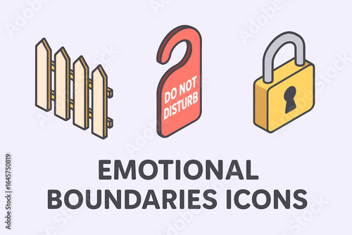 Emotional boundaries icons set – self awareness, mental health, personal space, wellness concept, simple line style
