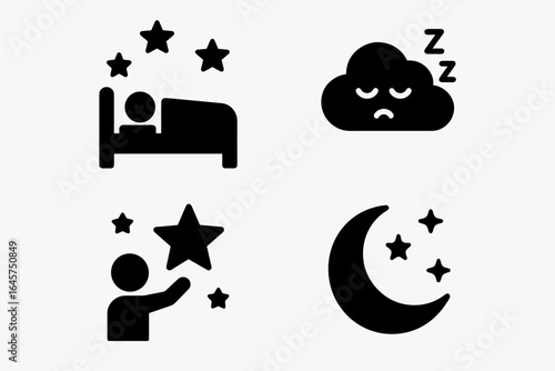 Cosmic dreams icons set – space imagination, celestial symbols, night inspiration, simple line style