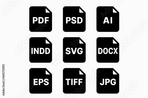 Print file format icons set – document types, digital printing symbols, graphic design tools, simple line style