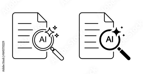 AI Document Search Icon, Magnifying Glass File Analysis Vector Illustration