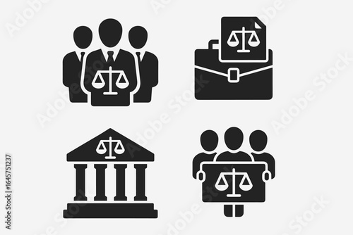 Legal icons collection – law, justice, court, legal services and documents, simple line style