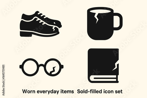 Worn items icons set – clothing essentials, fashion accessories, everyday wear, simple line style