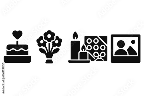 Special occasion icons set – celebration symbols, festive events, party and gift elements, simple line style