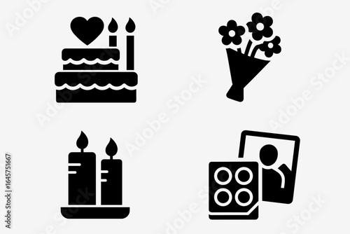Special occasion icons set – celebration symbols, festive events, gifts and parties, simple line style
